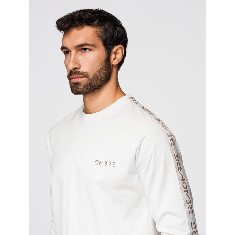 Ombre Mens cotton U-neck longsleeve with piping and chest print