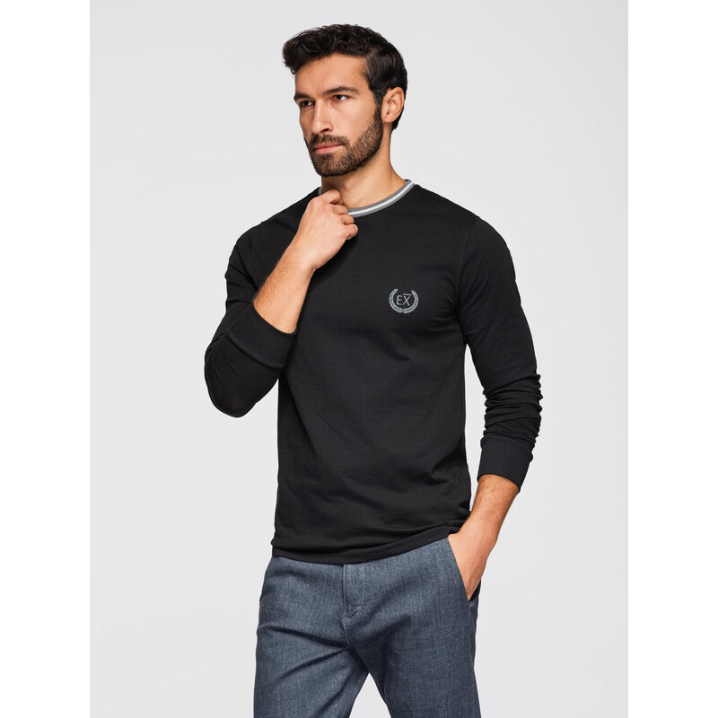 Ombre Mens cotton longsleeve with striped U neckline and