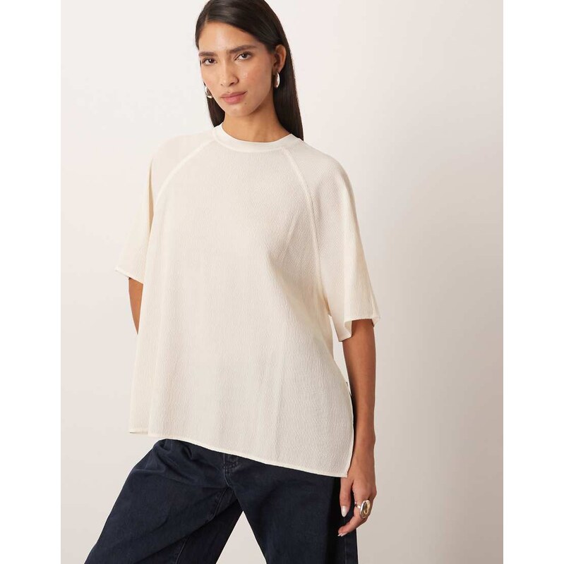 ARRANGE hybrid textured raglan tee in oyster-White