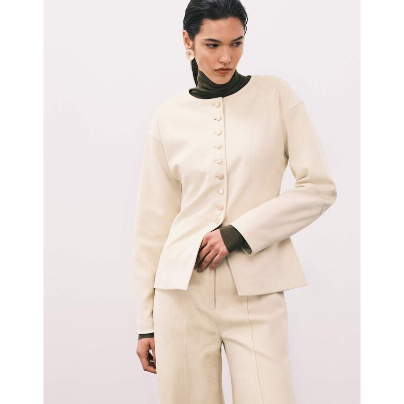 4th & Reckless faux suede collarless gold button blazer co-ord in 112637552
