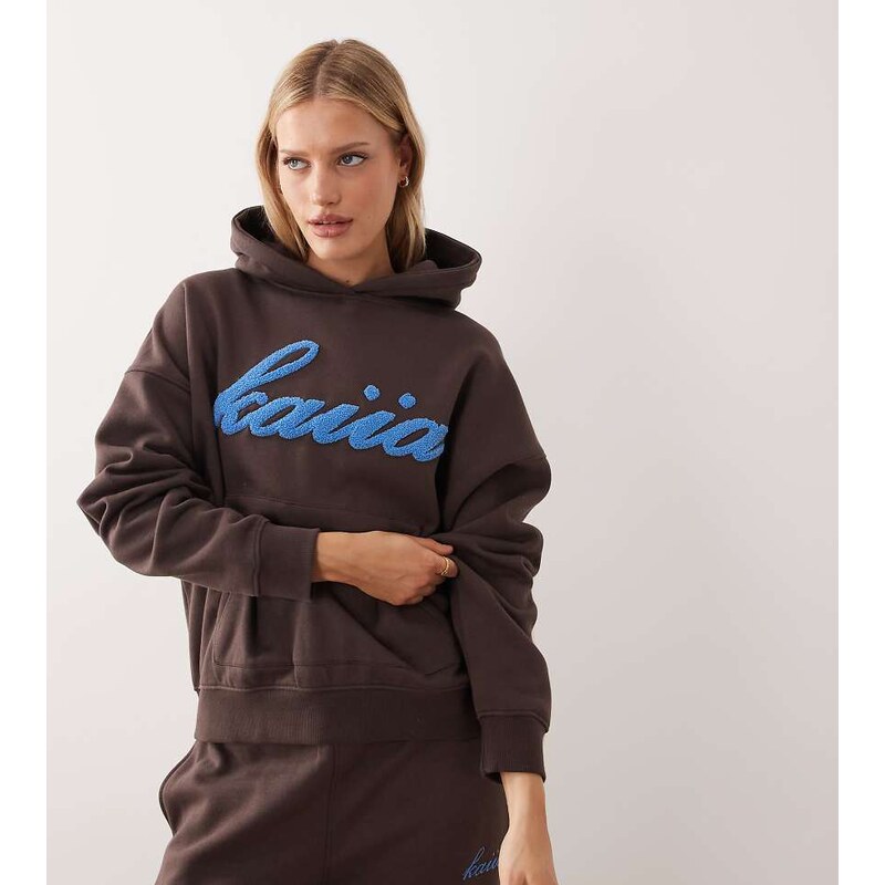 Kaiia exclusive cotton rich borg logo oversized hoodie co-ord in