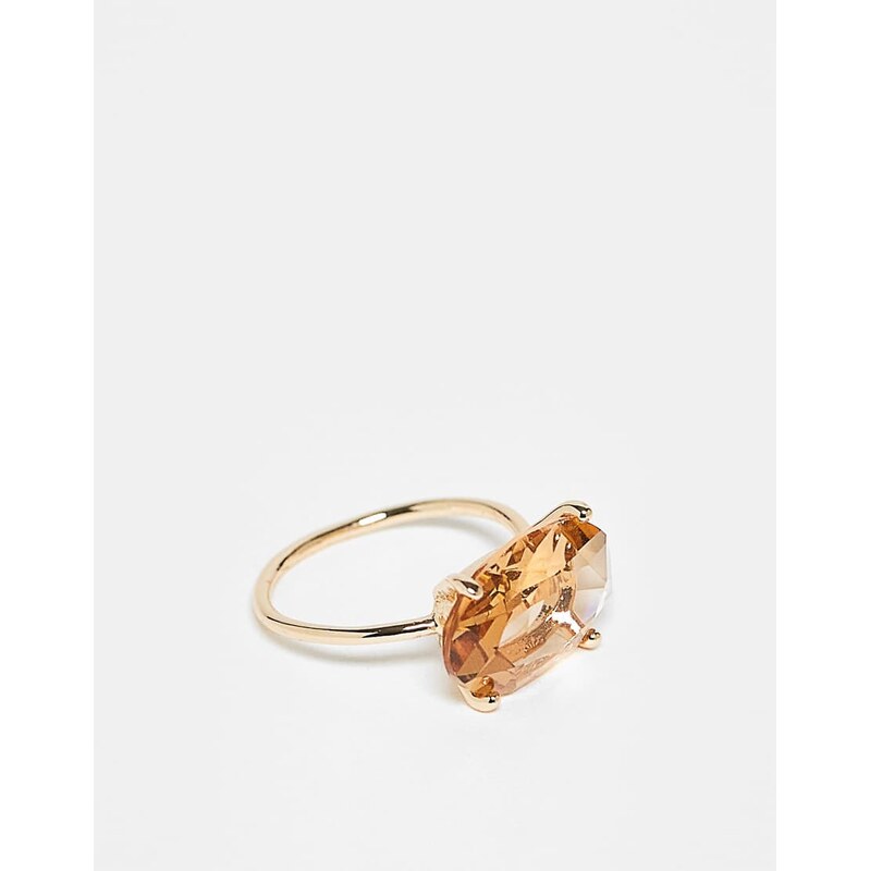 ASOS DESIGN ring with amber stone setting in gold tone 112639941