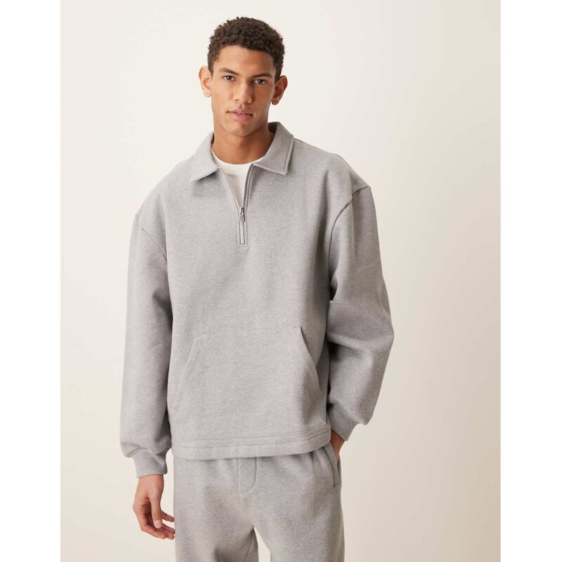 ASOS DESIGN oversized quarter zip in grey marl