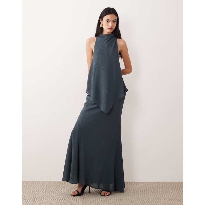 ASOS DESIGN chiffon high neck double layer maxi dress in