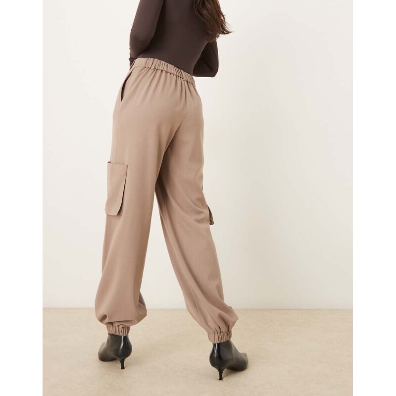 ASOS DESIGN tailored straight leg trousers with cuff and utility pocket detail in taupe-Brown