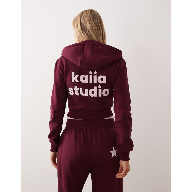 Kaiia star logo graphic zip through cropped hoodie co-ord in