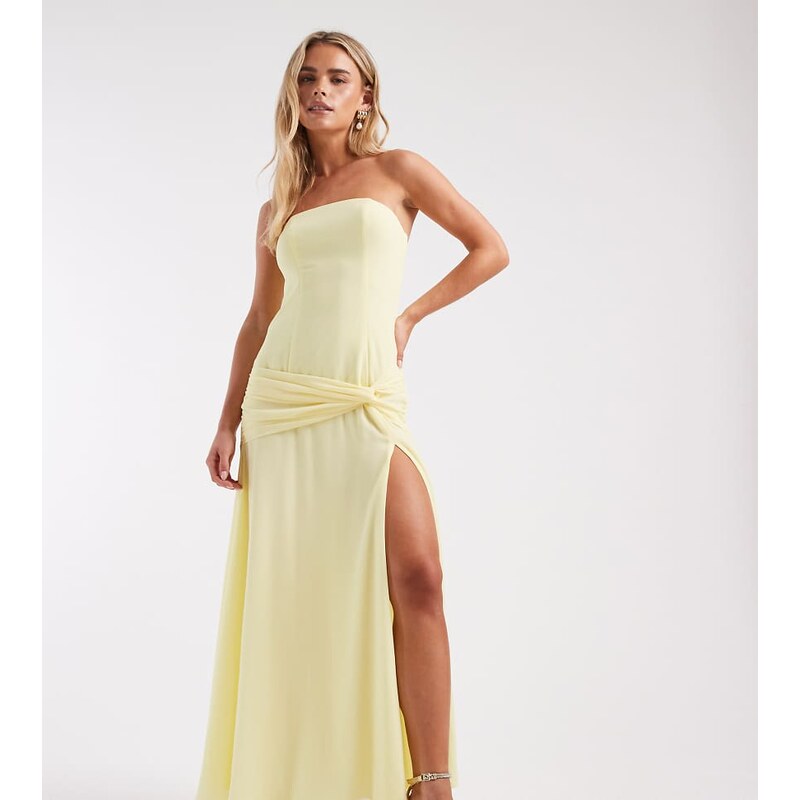 TFNC Petite Bridesmaid chiffon bandeau twist detail thigh split