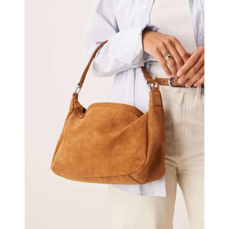 ASOS DESIGN suede scoop shoulder bag in conker brown-Yellow