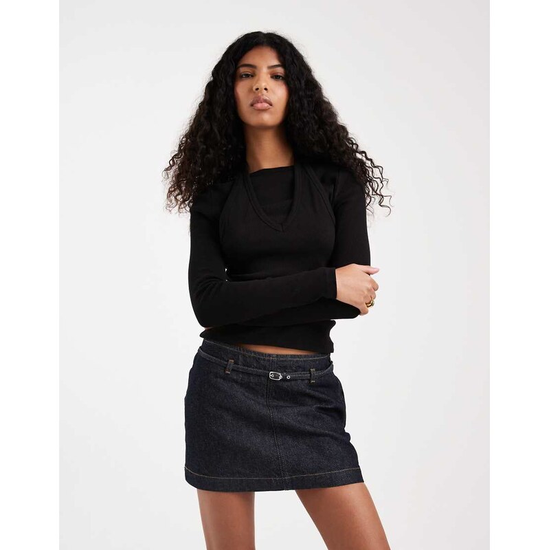 ASOS DESIGN micro mini denim skirt with belt in indigo-Blue