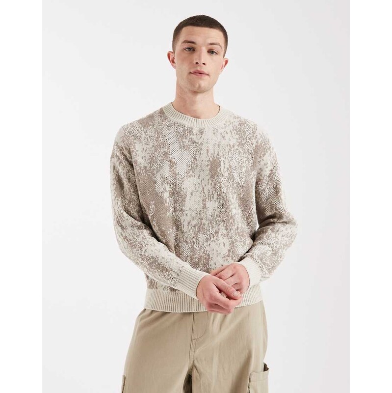 Hollister vintage knit jumper with texture print in white