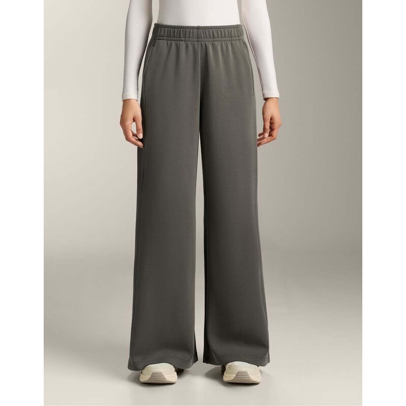 OYSHO Wide-leg straight trousers with side rib and brushed modal in 112637630