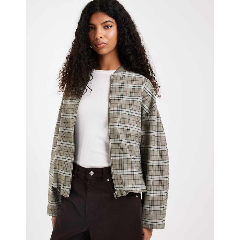 ASOS DESIGN tailored bomber jacket in check-Multi