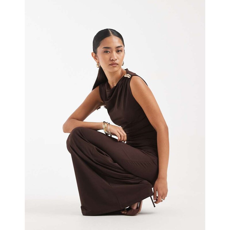 4th & Reckless slinky ruched side sleeveless gold metal detail