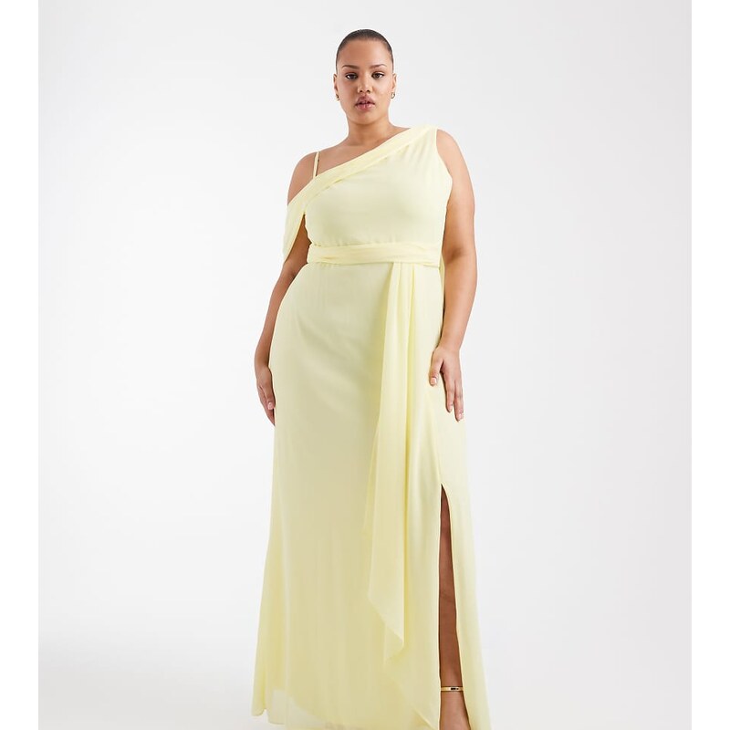 TFNC Plus Bridesmaid chiffon fallen shoulder scarf drape detail