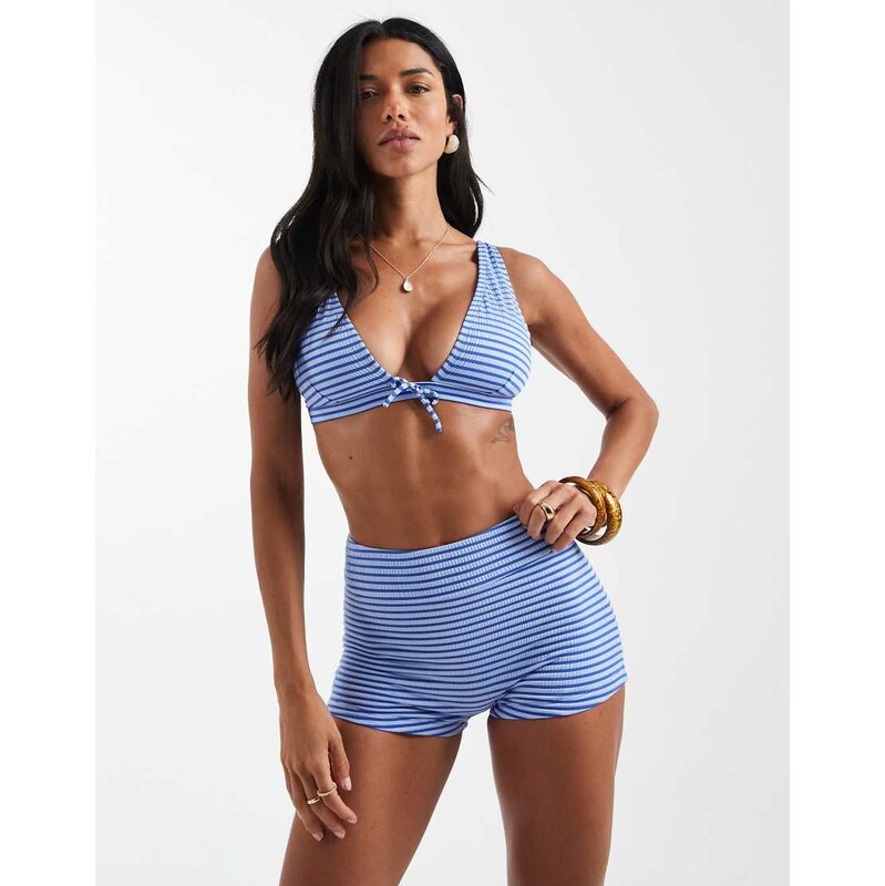 ASOS DESIGN Violet hot pant bikini bottom in blue stripe - MBLUE