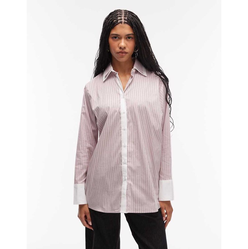 ASOS DESIGN double collar oversized shirt in pink stripe