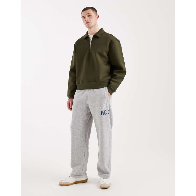 Hollister cuffed baggy joggers with logo graphic in grey marl