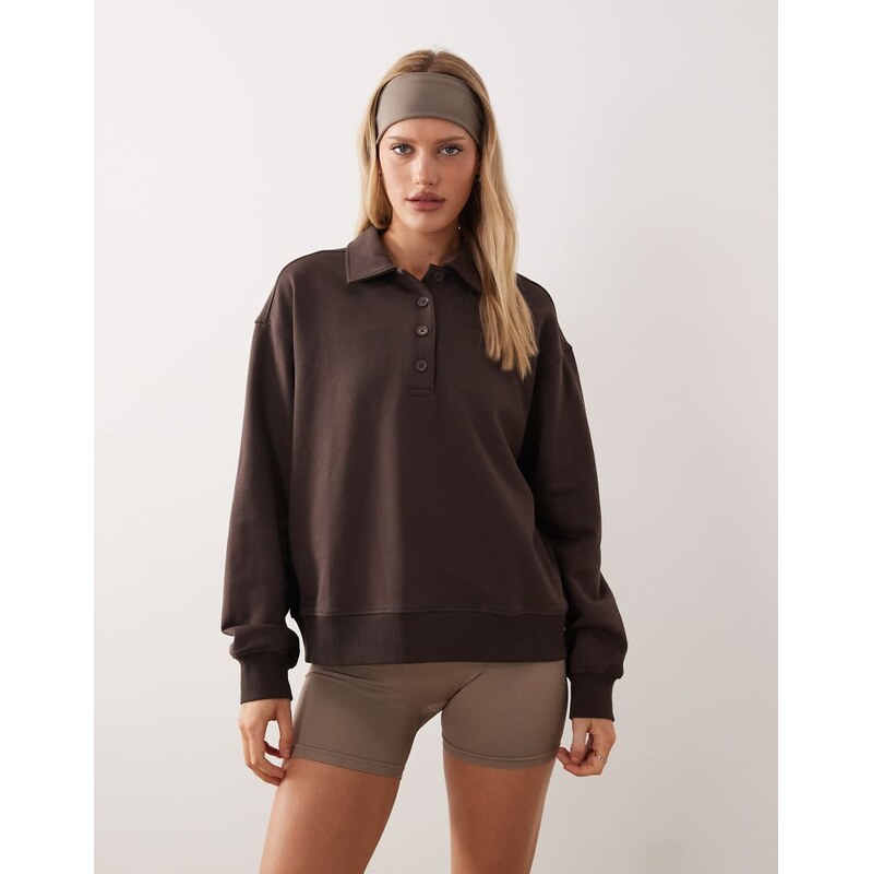 Gina Tricot co-ord polo collar sweater in brown