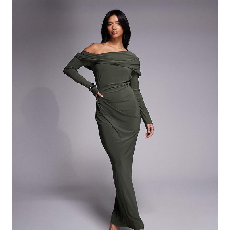 ASOS Petite ASOS DESIGN Petite slinky long sleeve fallen shoulder with 112637690