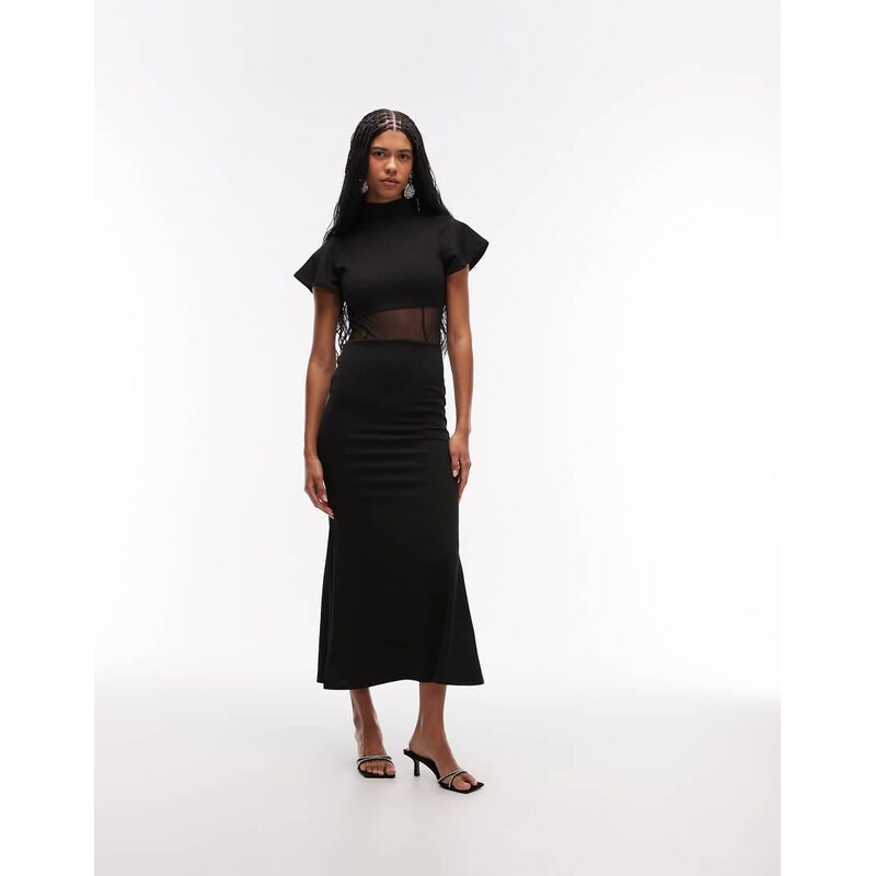 ASOS DESIGN maxi dress with mesh corset seam detail in black