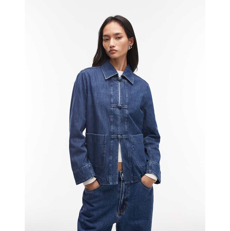 ARKET clean utility denim overshirt in dark blue wash 112637693
