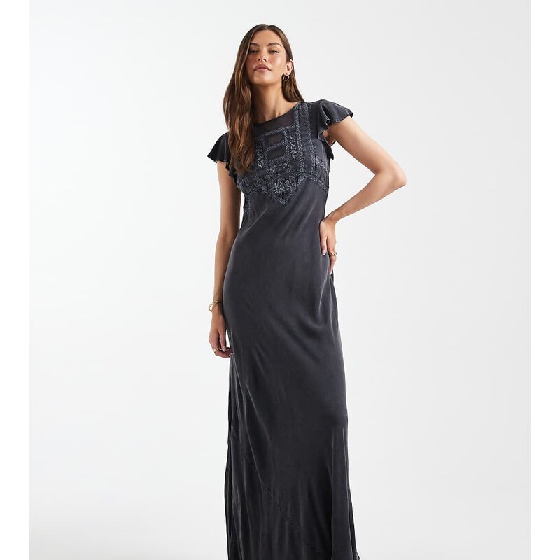 ASOS Tall ASOS DESIGN Tall high neck maxi dress with frill sleeve and 112637694