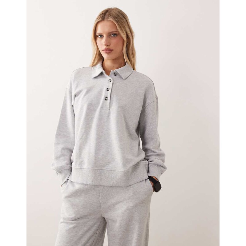 Gina Tricot co-ord polo collar sweater in grey melange