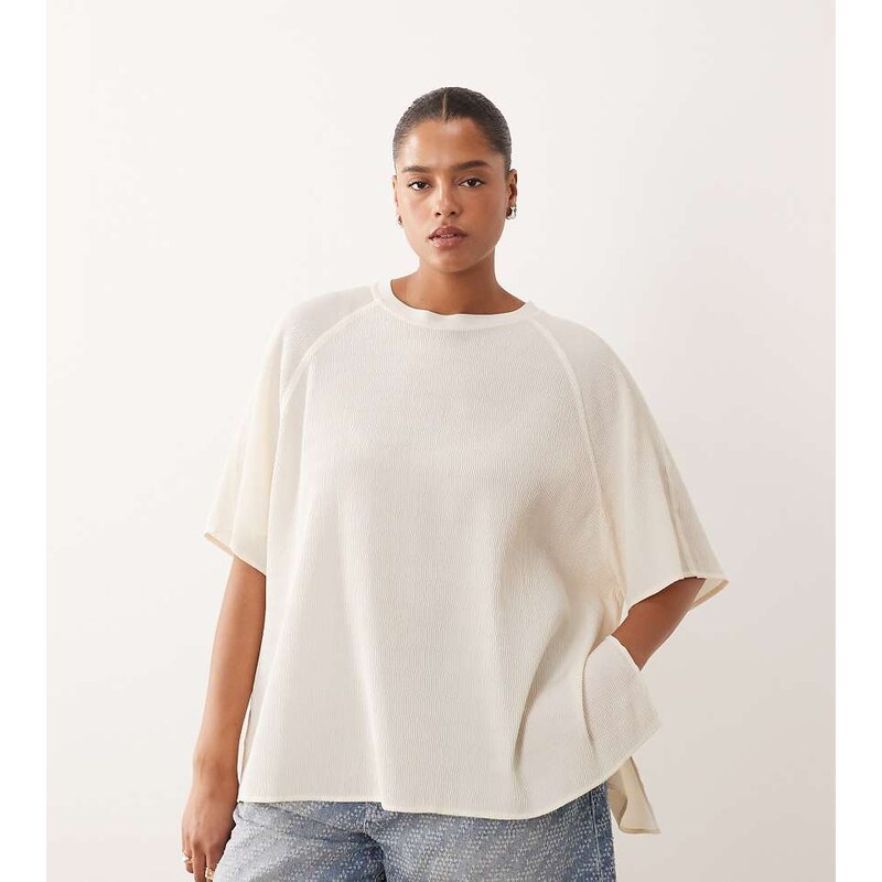 ARRANGE Curve hybrid textured raglan tee in ivory-White 115528946