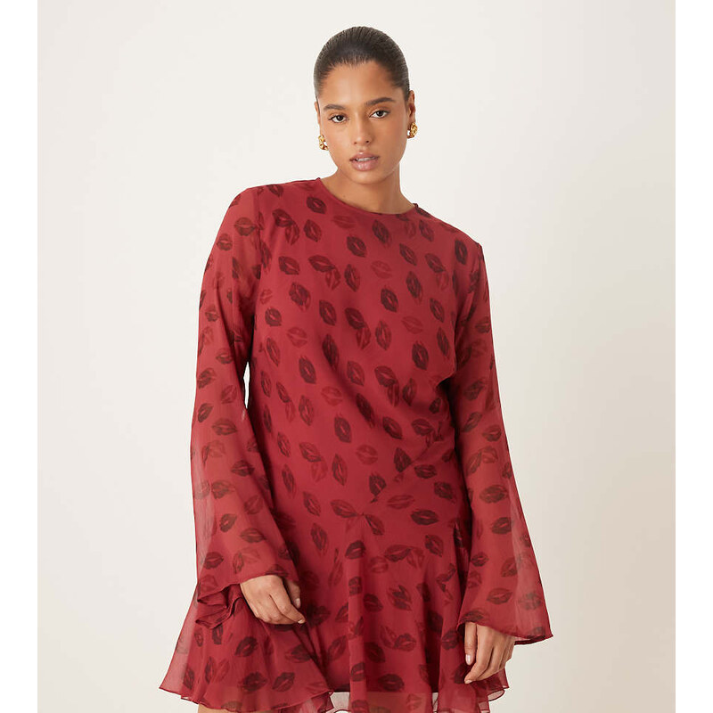 ASOS Curve ASOS DESIGN Curve long sleeve mini dress with ruffle skirt 113263123