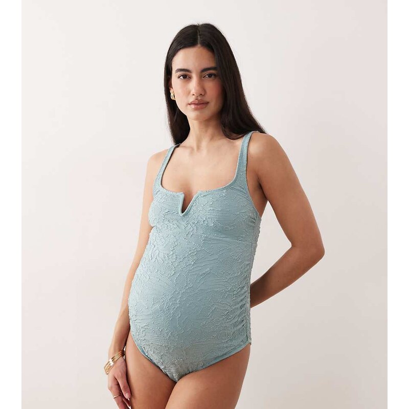 ASOS Maternity ASOS DESIGN Maternity Cassi v-wire swimsuit in sea foam 113263480
