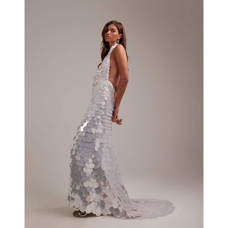 ASOS DESIGN large disc sequin plunge neck halter maxi wedding
