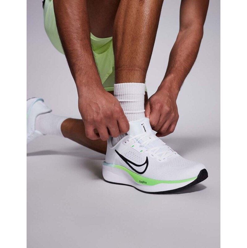 Nike Running Quest 6 trainers in white and neon green