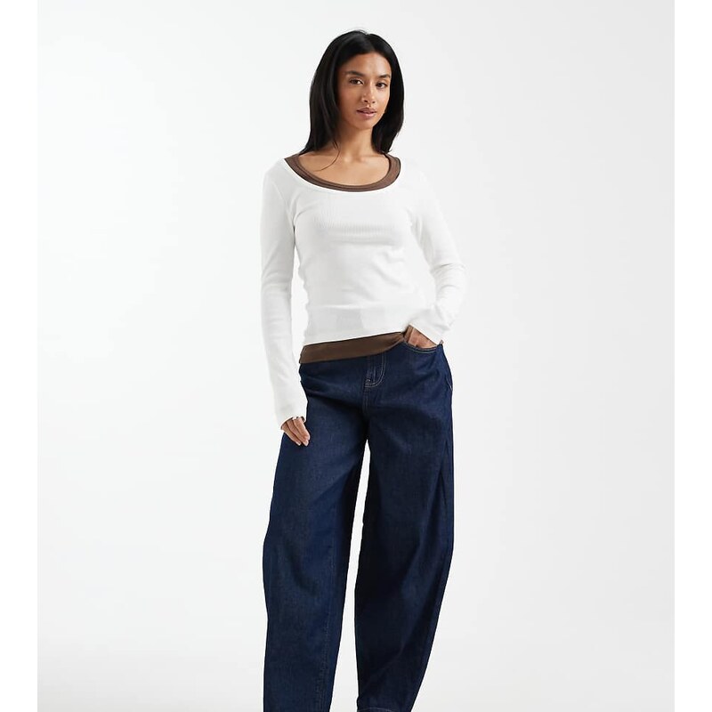 Vero Moda Petite Kirsa high waist barrel leg jeans in dark rinse