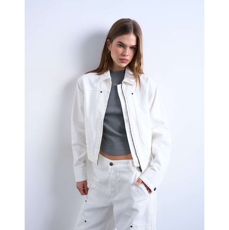 Topshop denim utility jacket in ecru-White