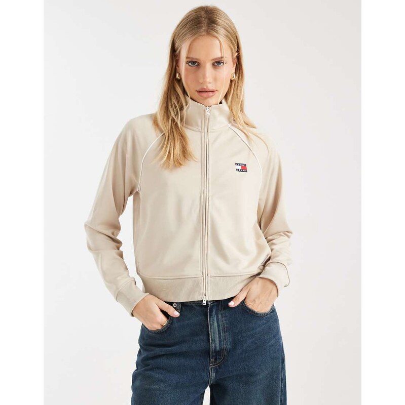Tommy Jeans badge logo track jacket in beige-Neutral 112639961