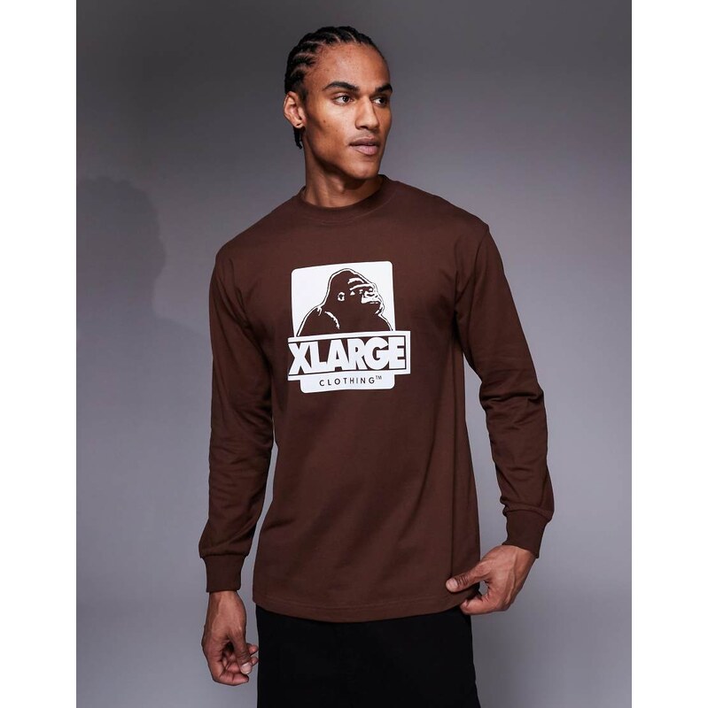 XLARGE OG long sleeve graphic logo t-shirt in brown