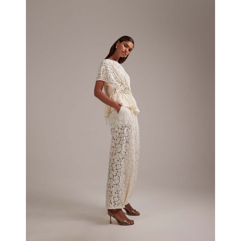 ASOS DESIGN bridal lace trouser co-ord in cream-White