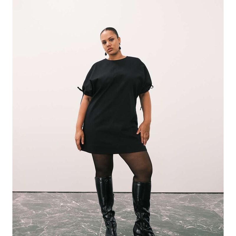 ASOS Curve ASOS DESIGN Curve crew neck mini dress with tie