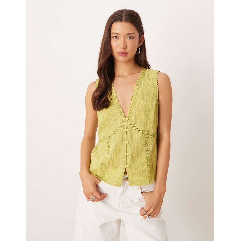 ASOS DESIGN lace trim waistcoat in avocado-Multi