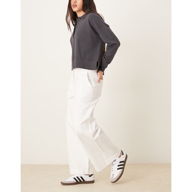 AWARE wide leg cropped work trouser in white 115516928