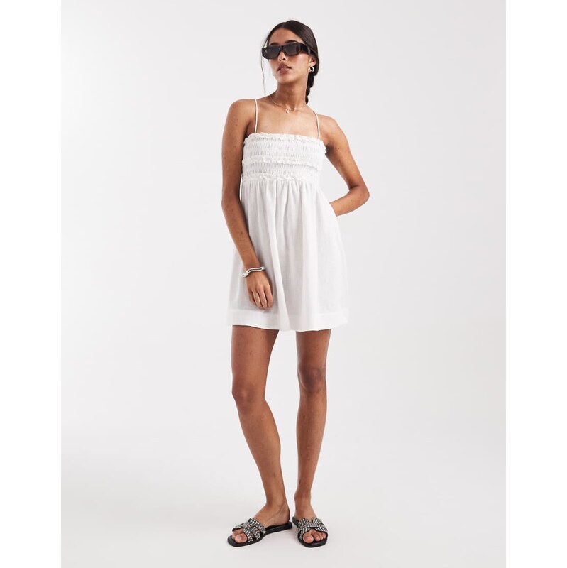 ASOS DESIGN Izzy beach shirred mini sundress with ruffle detail