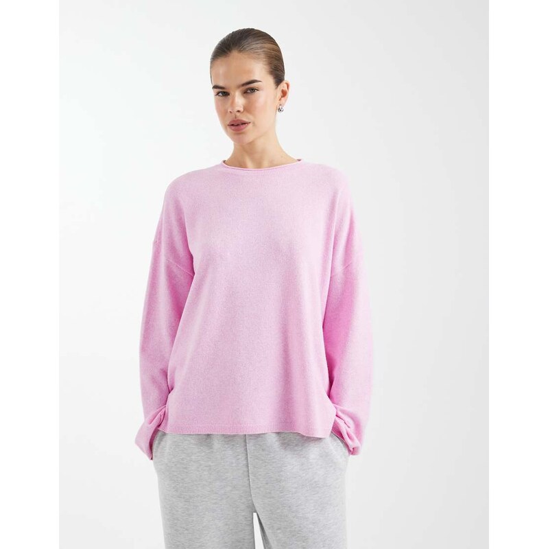 ONLY round neck boxy knitted top in pink