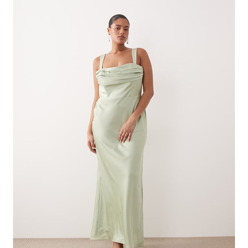 ASOS Curve ASOS DESIGN Curve bridesmaids satin draped bust maxi dress 112640028