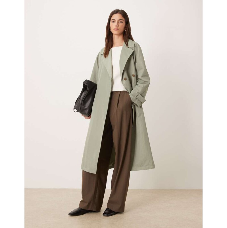 Calvin Klein Jeans long belted trench coat in pistachio-Neutral 112640055