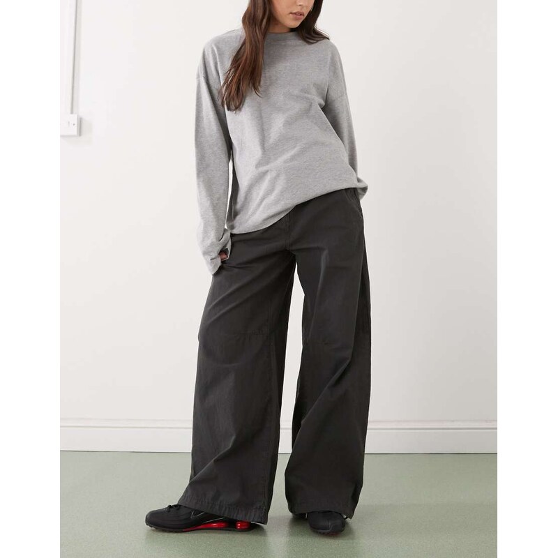 Weekday ripstop wide leg trousers in washed dark grey 115521051