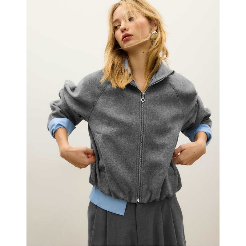 Stradivarius Soft-touch bomber jacket in dark grey 112640087