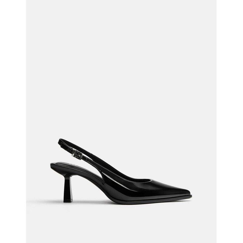 Pull&Bear Vinyl kitten heel slingback shoes in black
