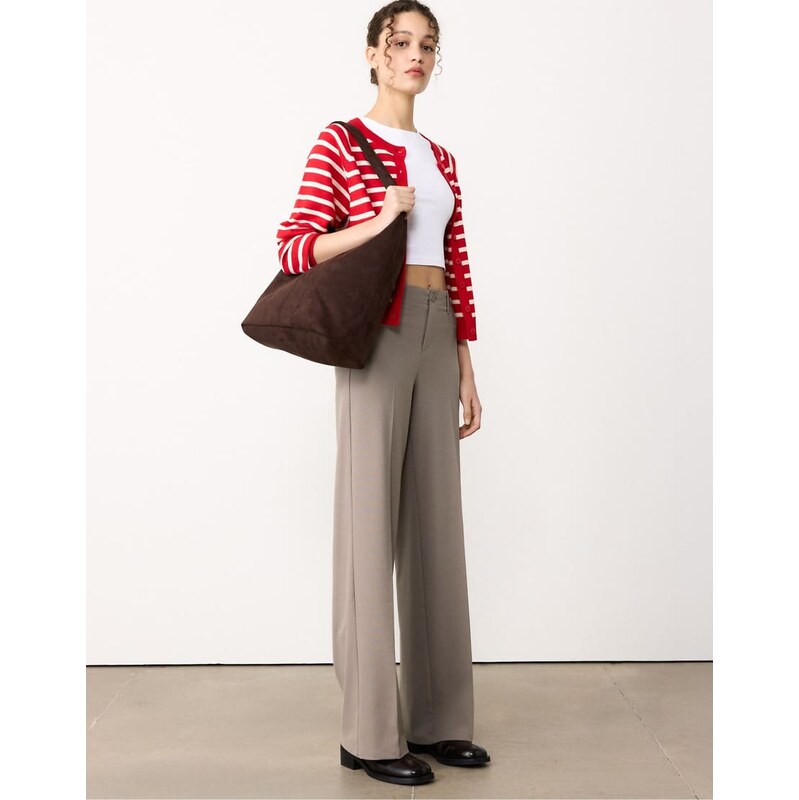 Stradivarius Wide-leg formal wear trousers in beige-Neutral
