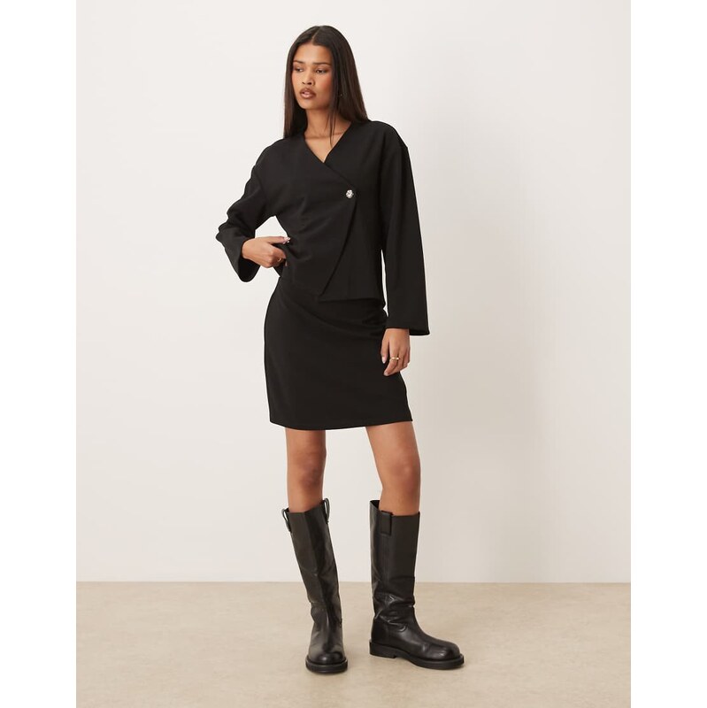 Vila high waist knitted mini skirt co-ord in black