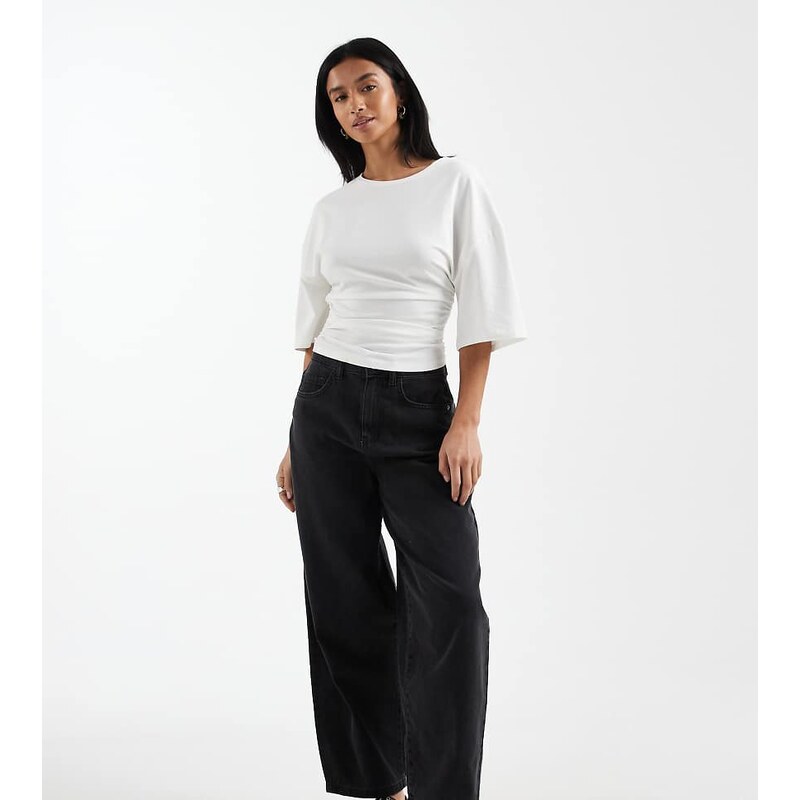Vero Moda Petite Kirsa high waist barrel leg jeans in medium